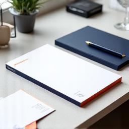 Premium printed business stationery on a designer desk